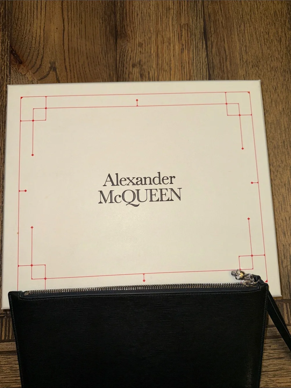 Alexander McQueen Black Leather Wrist Pouch with Zip Pull